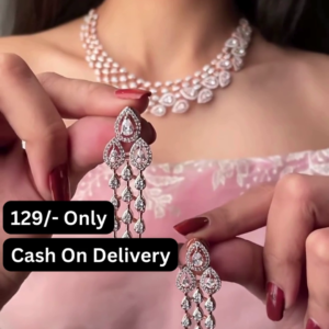 Radiant Rose Gold-Toned Short Necklace Set with Pear-Shaped Crystal Clusters