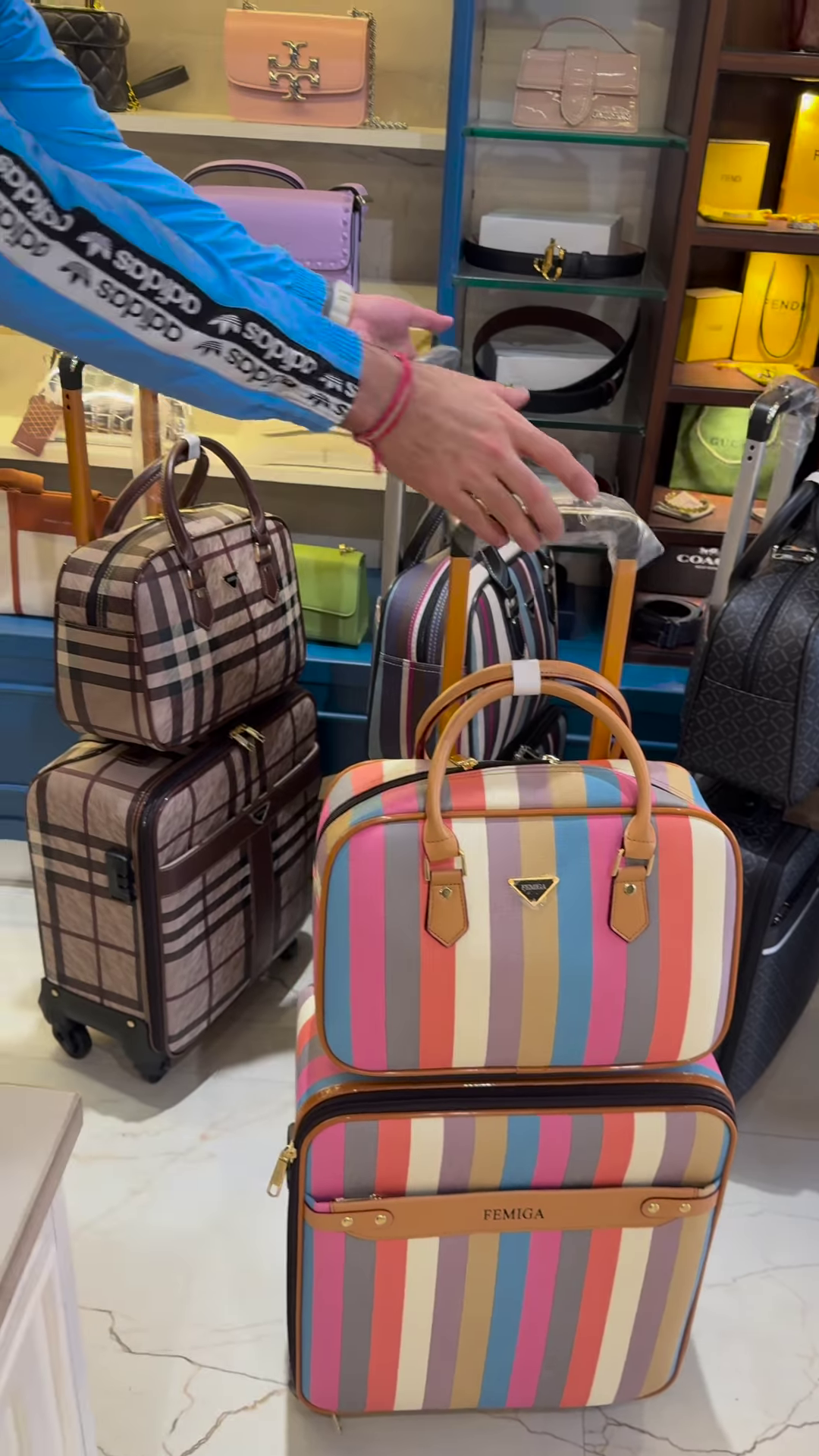 Stylish and Colorful Vertical Striped Luggage Set with Matching Handbag - Image 3