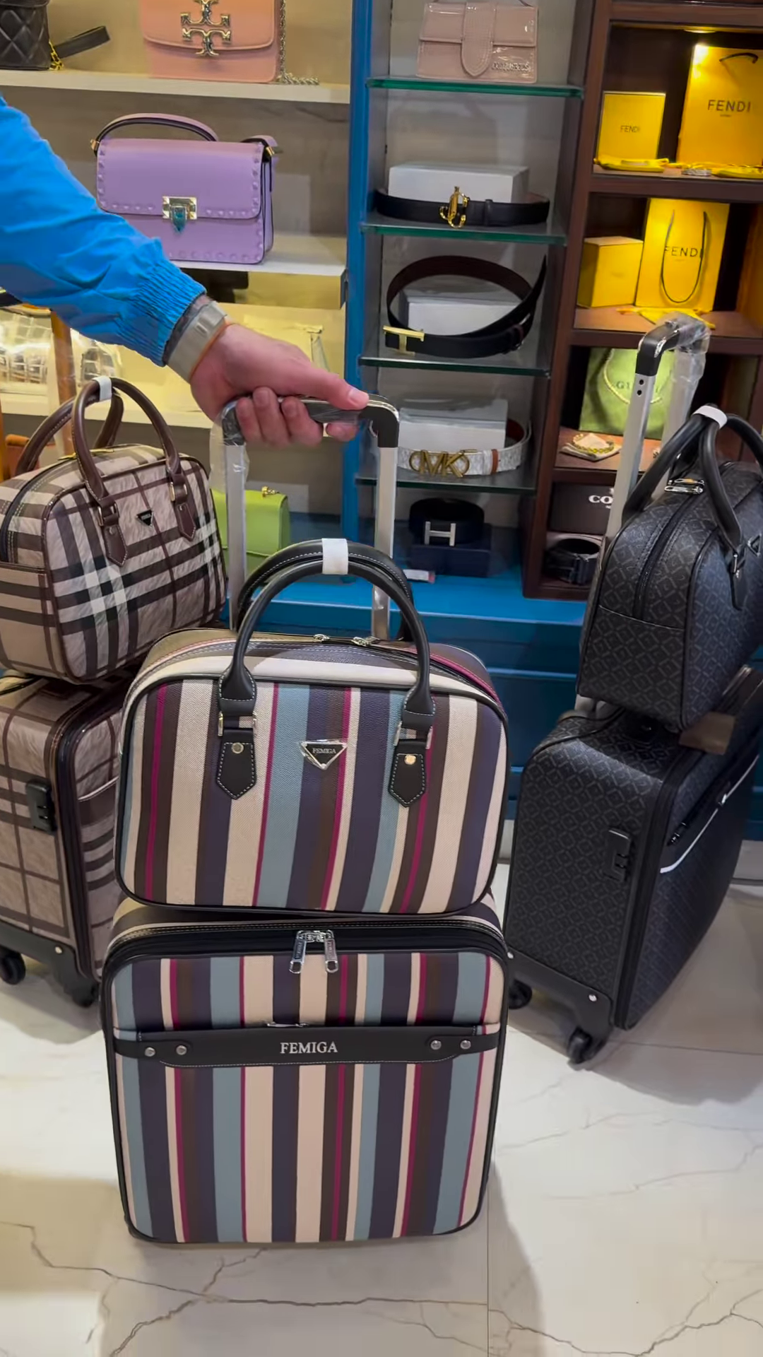 Stylish and Colorful Vertical Striped Luggage Set with Matching Handbag - Image 4