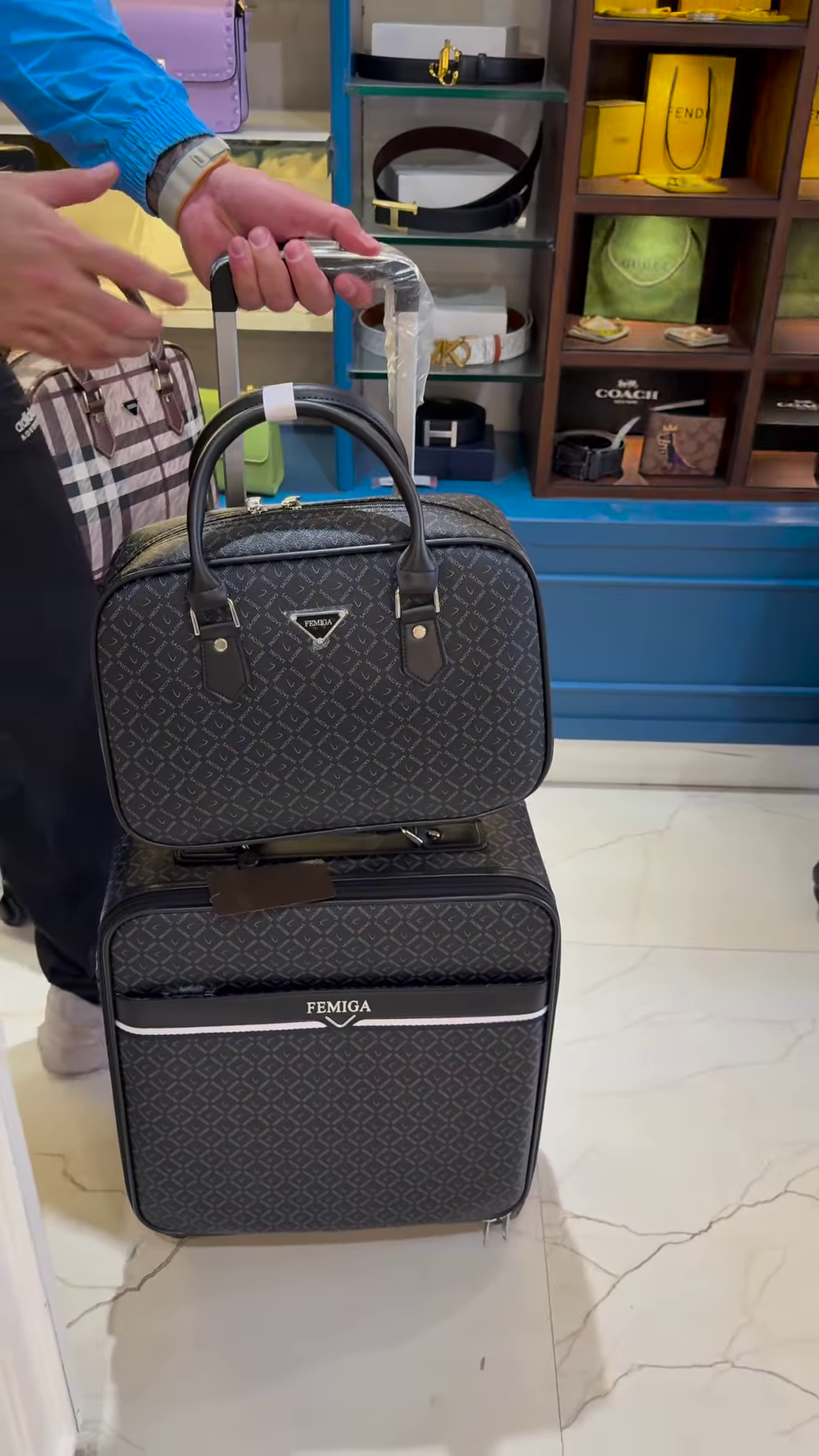 Stylish and Colorful Vertical Striped Luggage Set with Matching Handbag - Image 5