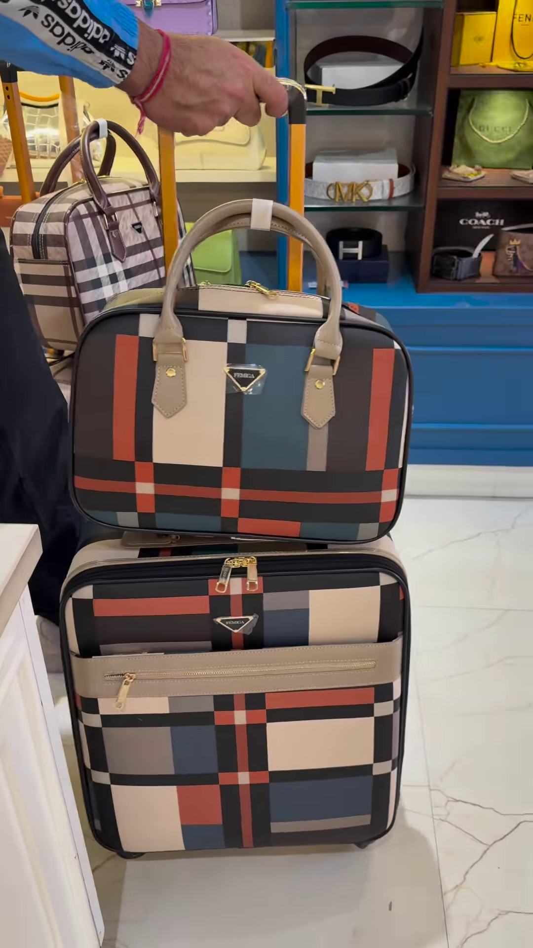 Stylish and Colorful Vertical Striped Luggage Set with Matching Handbag - Image 6