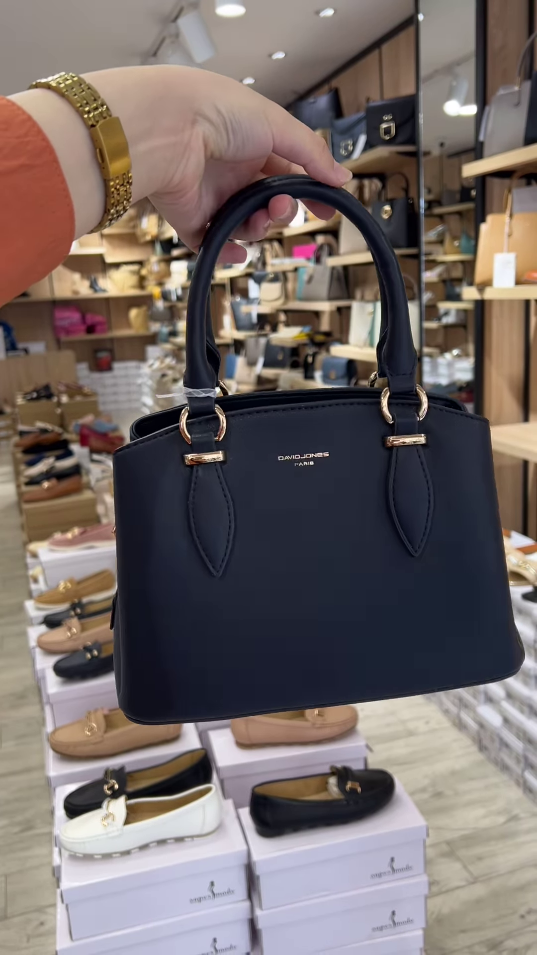 Elegant Structured Top Handle Satchel Handbag in Taupe with Gold-Tone Hardware - Image 2