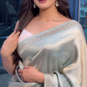 Elegant Sage Green Silk Saree with Sparkling Embellished Border