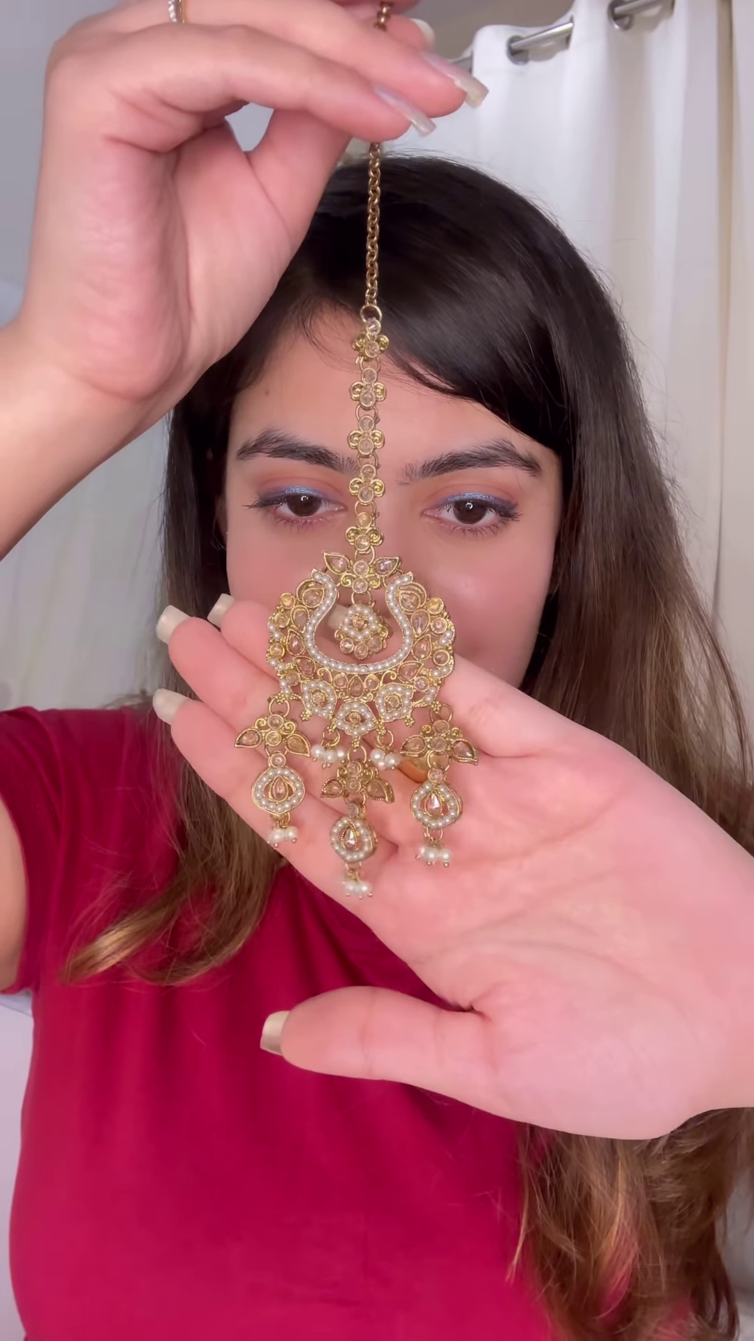 Ornate Gold-Toned Kundan Choker Necklace with Cascading Pearl Drops - Image 3