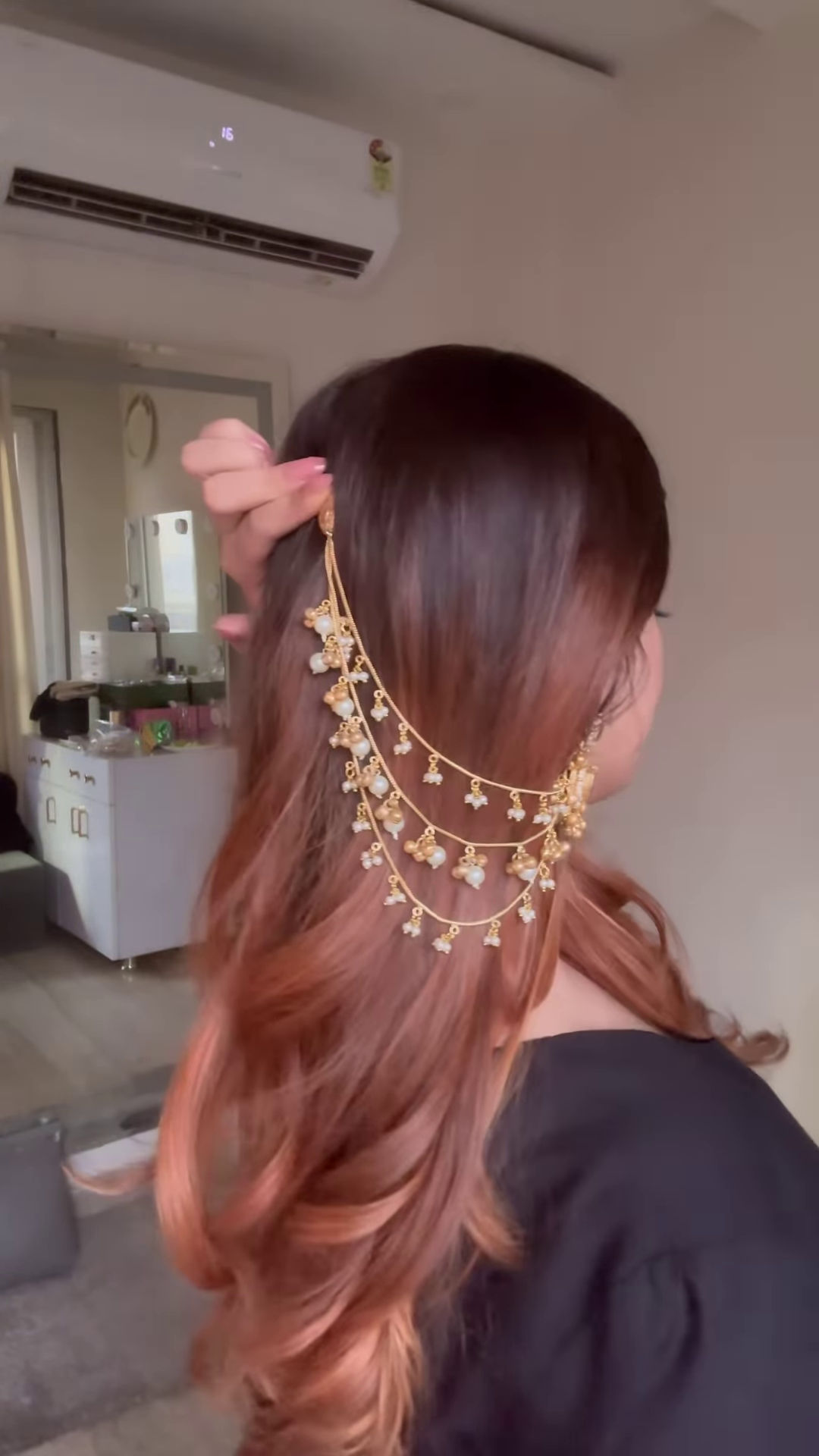 Elegant Gold-Toned Ear Chain (Kaan Chain/Mattal) with Kundan and Pearl Drops - Image 5