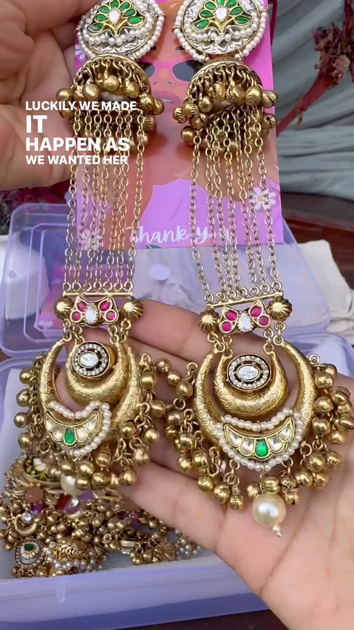 Exquisite Gold-Toned Jhumka Earrings with Kundan, Gemstones, and Pearl Details - Image 4