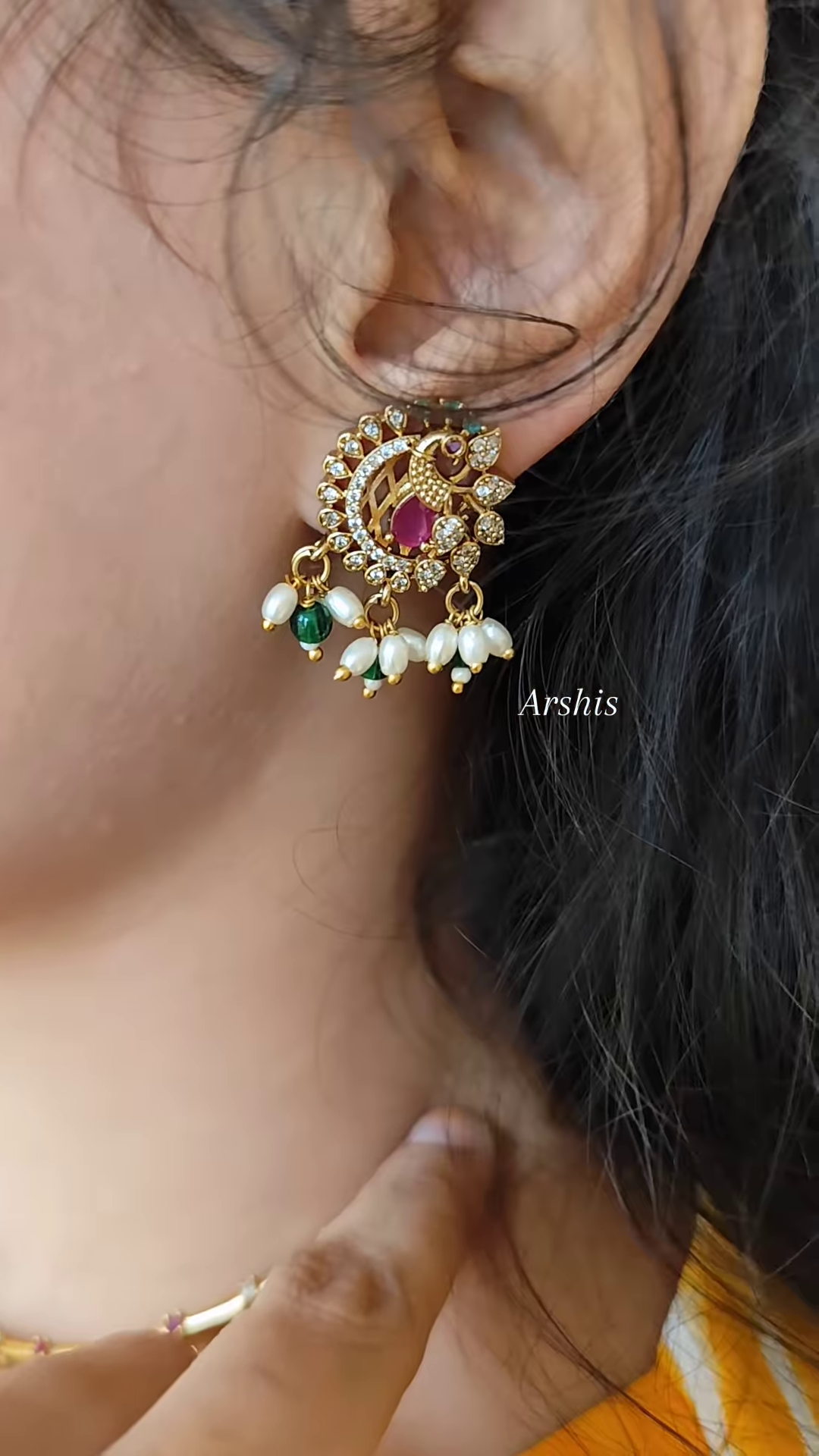 Elegant Gold-Toned Hasli Necklace with Peacock Pendant, Kundan, and Pearl Drops - Image 2