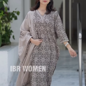 Elegant Printed Kurta Set with Coordinating Dupatta and Solid Pants