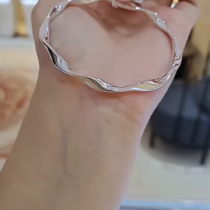Modernist Twisted Silver Bangle Bracelet for Women
