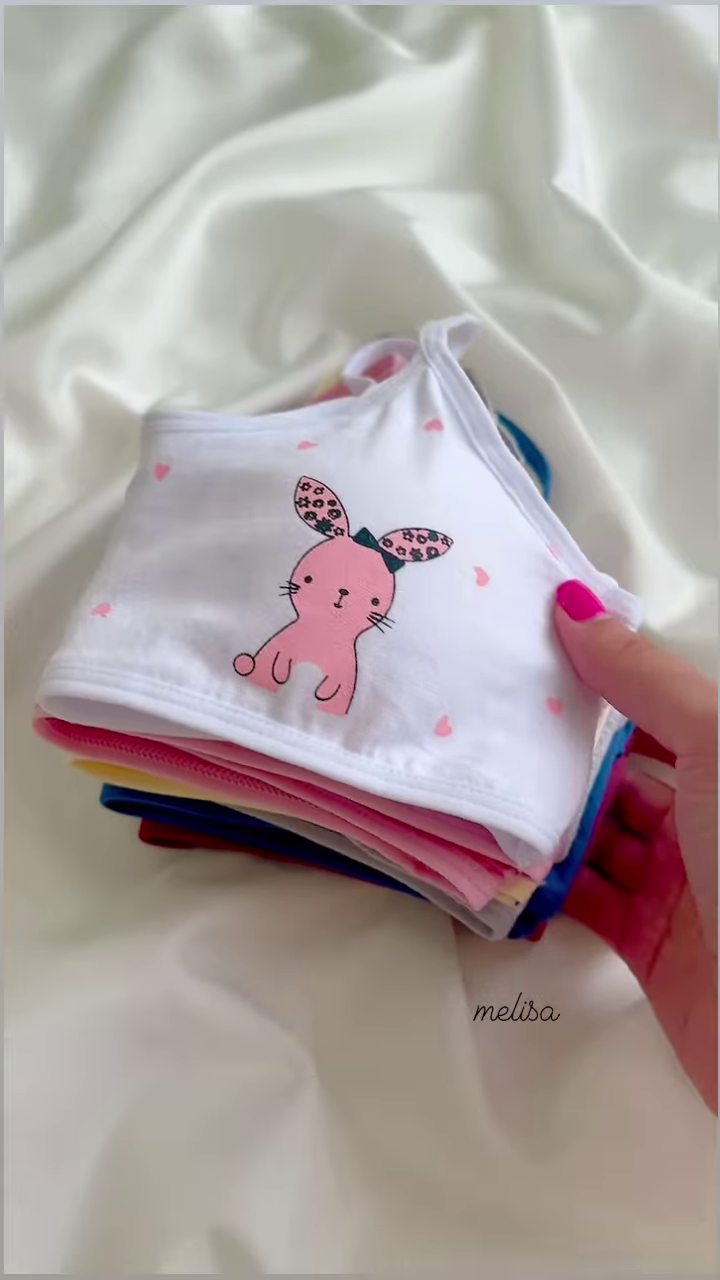 Cute White Cotton Training Bra with Pink Bunny and Hearts for Girls - Image 7