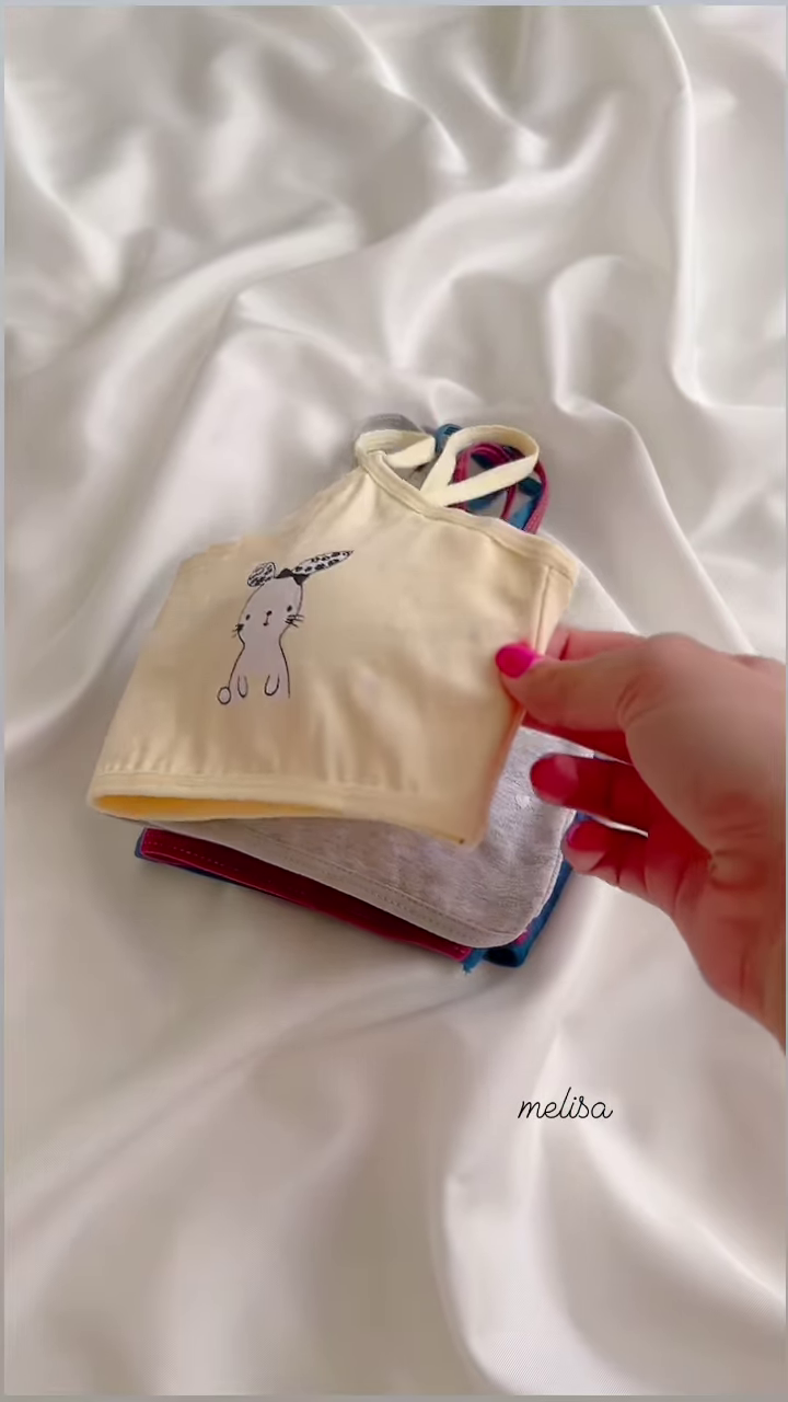 Cute White Cotton Training Bra with Pink Bunny and Hearts for Girls - Image 5