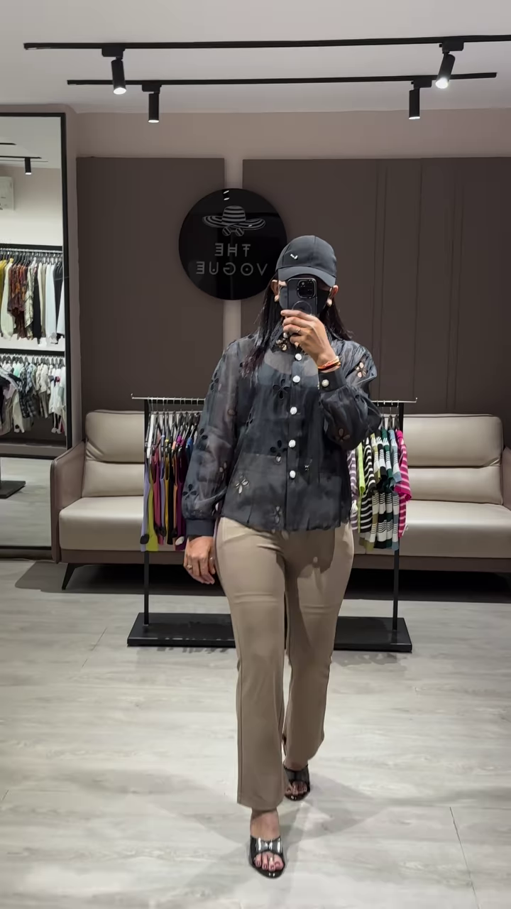 Elegant Sheer White Blouse with Ruffled Sleeves and Button-Down Front - Image 3