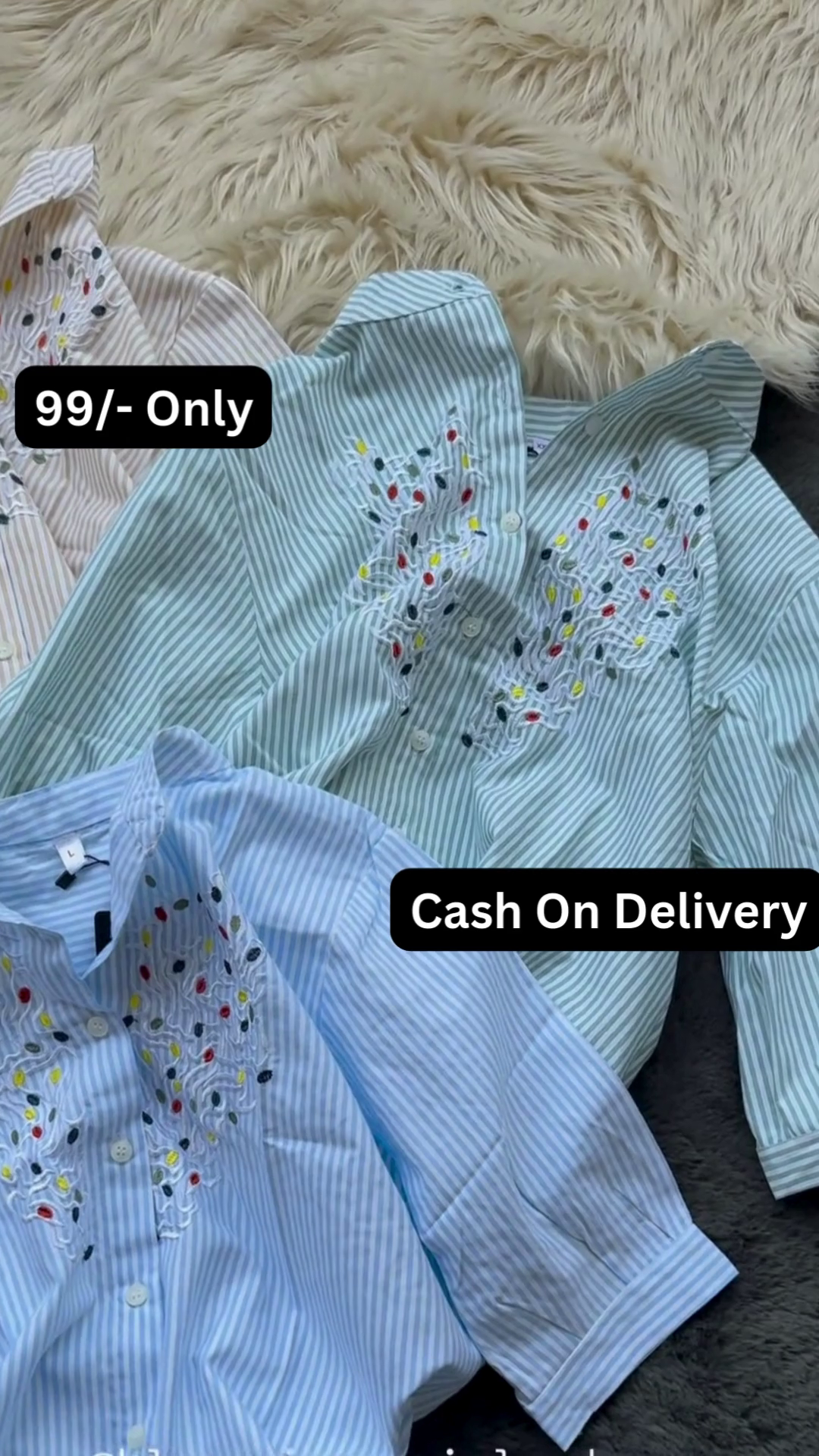 Striped Button-Down Shirt with Colorful Embroidered Collar Detail - Image 3