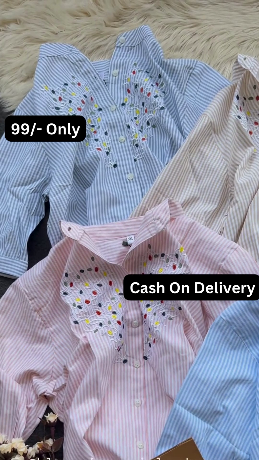 Striped Button-Down Shirt with Colorful Embroidered Collar Detail - Image 2