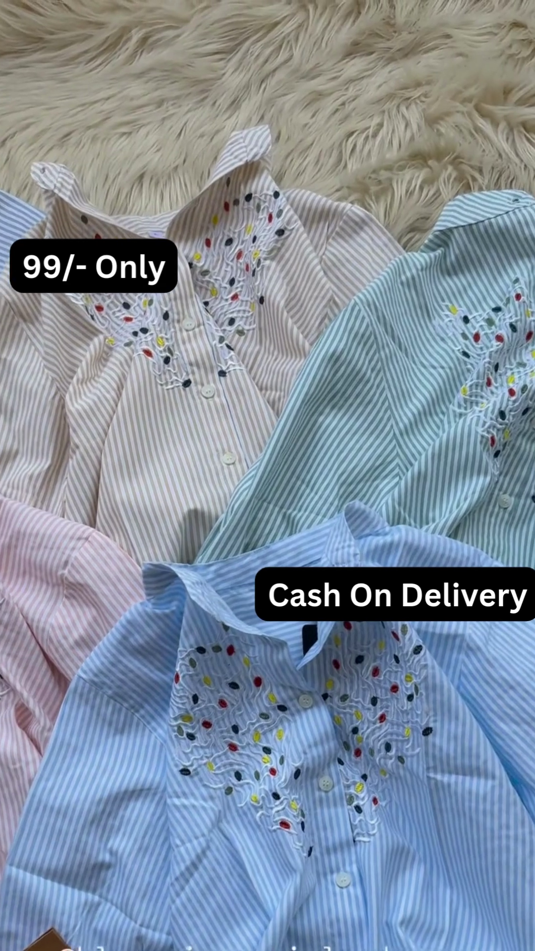 Striped Button-Down Shirt with Colorful Embroidered Collar Detail