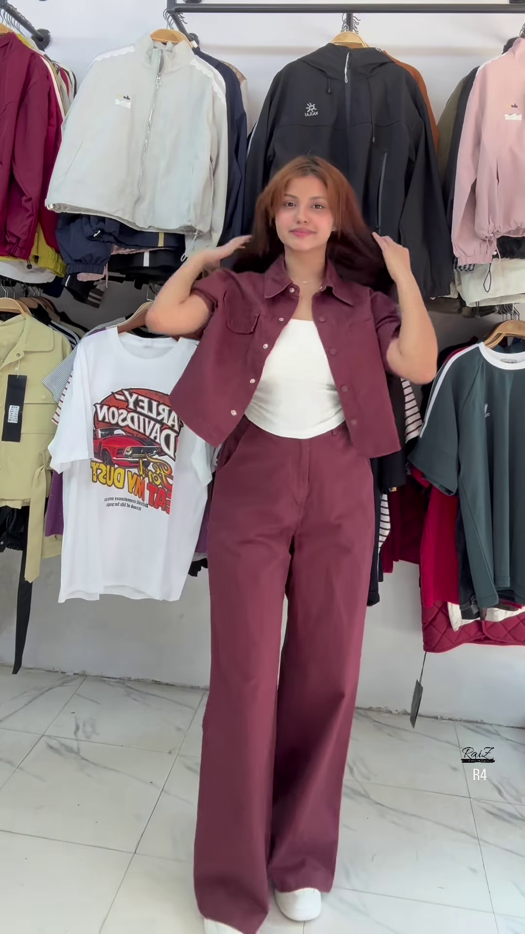 Trendy Light Green Co-ord Set with Cropped Shirt and Wide-Leg Pants - Image 4