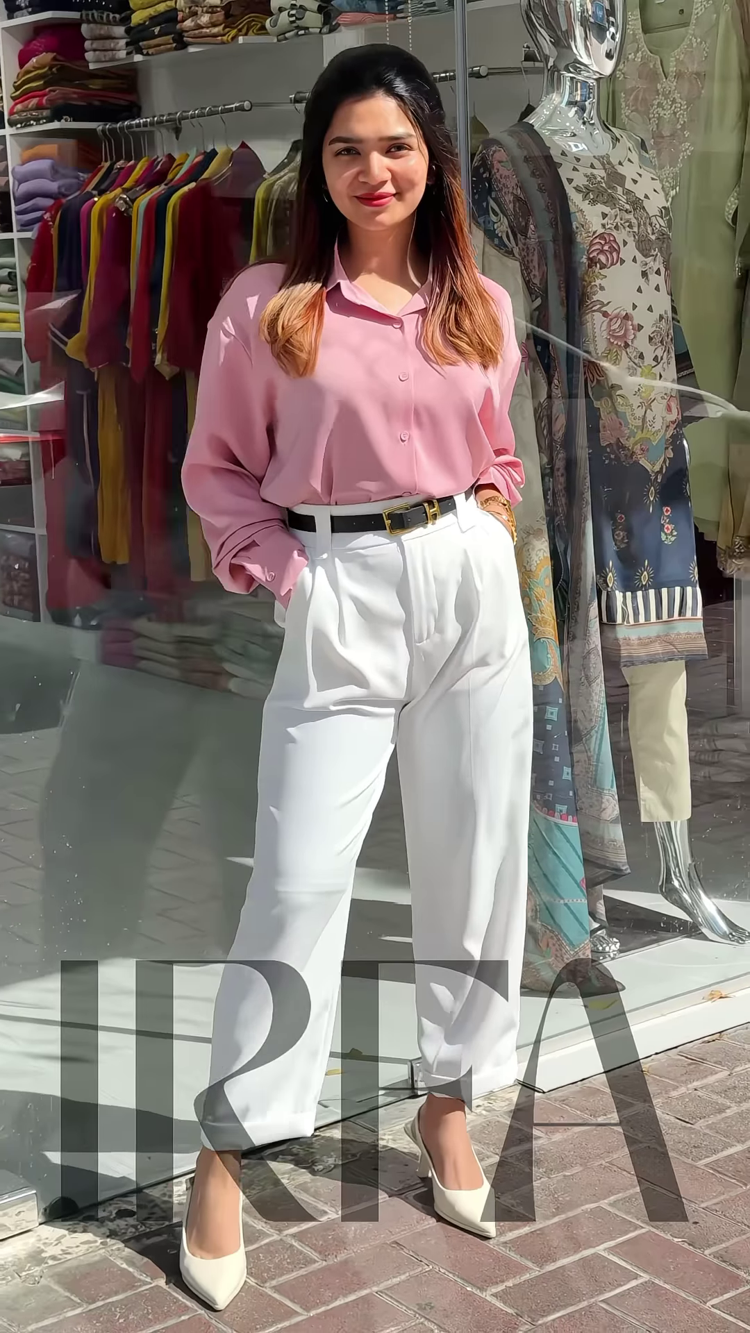 Chic High-Waisted Pleated Palazzo Pants with Button-Down Top