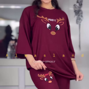 Cozy Reindeer Graphic Pajama Set with Long Sleeves and Pants