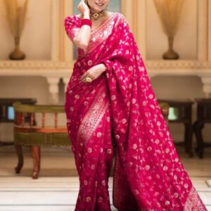 Rani Pink Color Banarasi Jacquard With Zari Work Saree