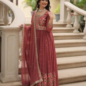 Designer Peach Color Three Piece Sharara Suit