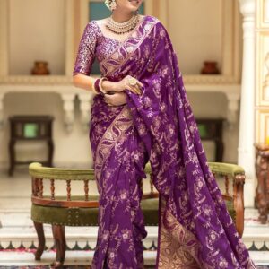 Purple Color Banarasi Jacquard Zari Weaving Saree