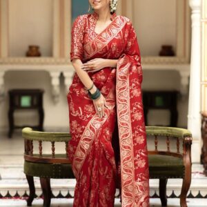 Red Color Banarasi Jacquard Zari Weaving Saree