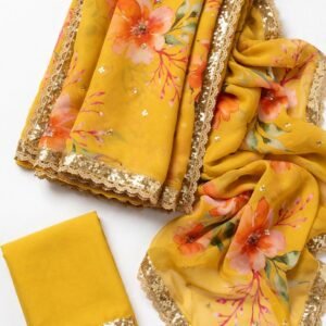 Sun-Kissed Floral Organza Saree with Sequin Border – Available in Yellow