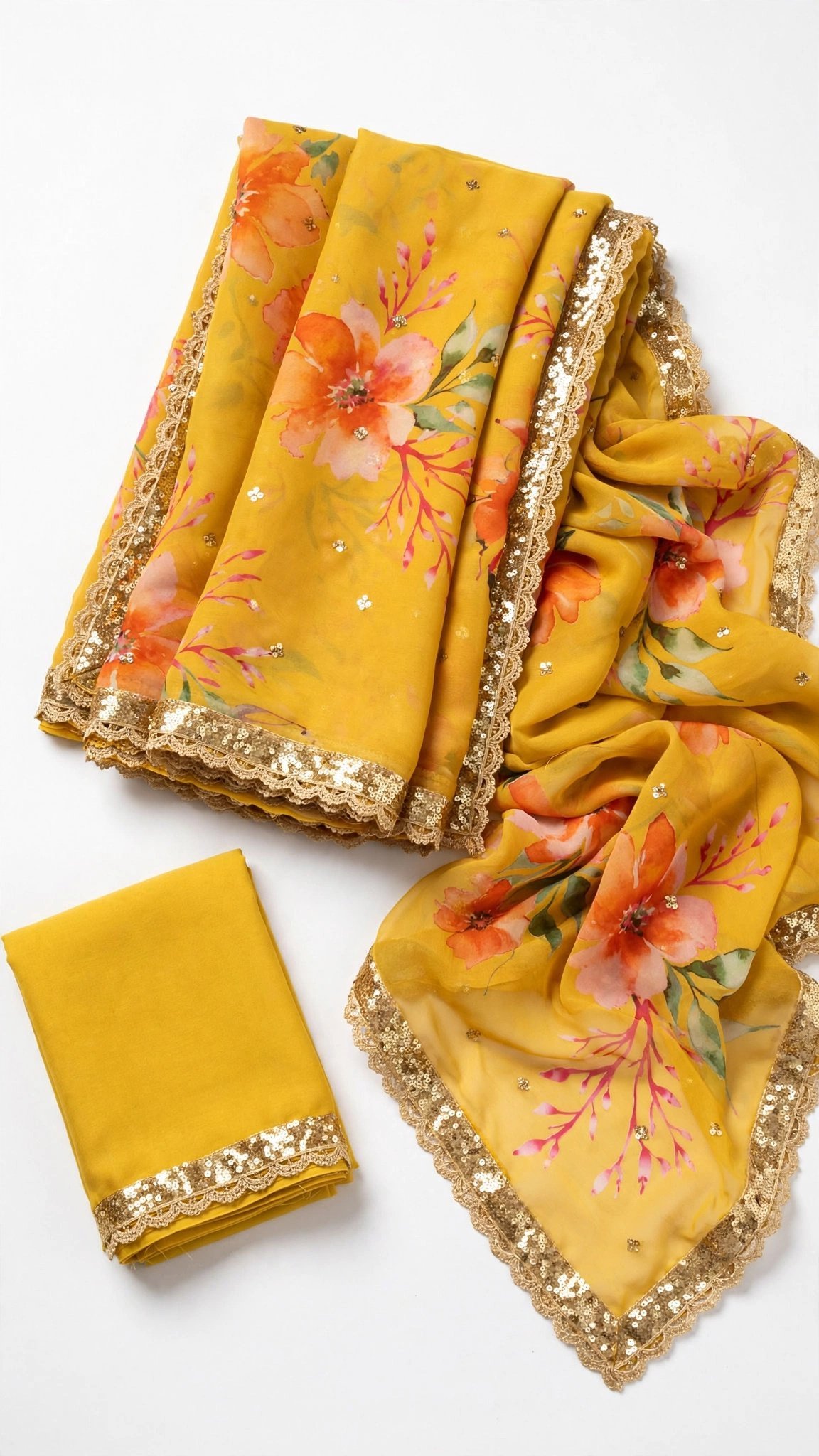 Sun-Kissed Floral Organza Saree with Sequin Border – Available in Yellow
