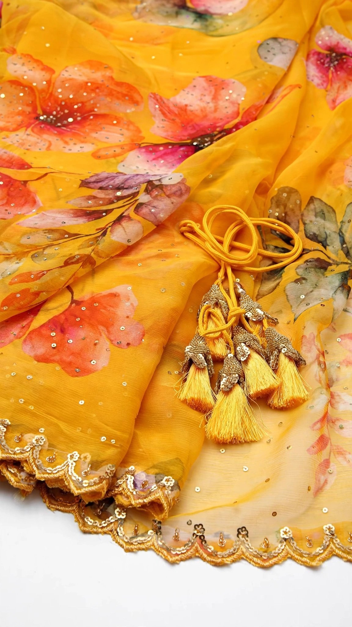 Sun-Kissed Floral Organza Saree with Sequin Border – Available in Yellow - Image 5
