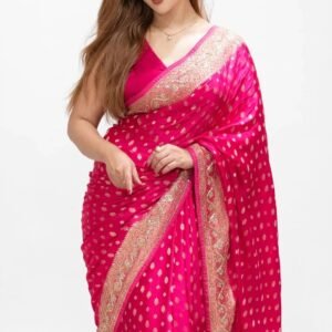 Radiant Rose Fuchsia Embellished Saree with Scalloped Zardosi Border