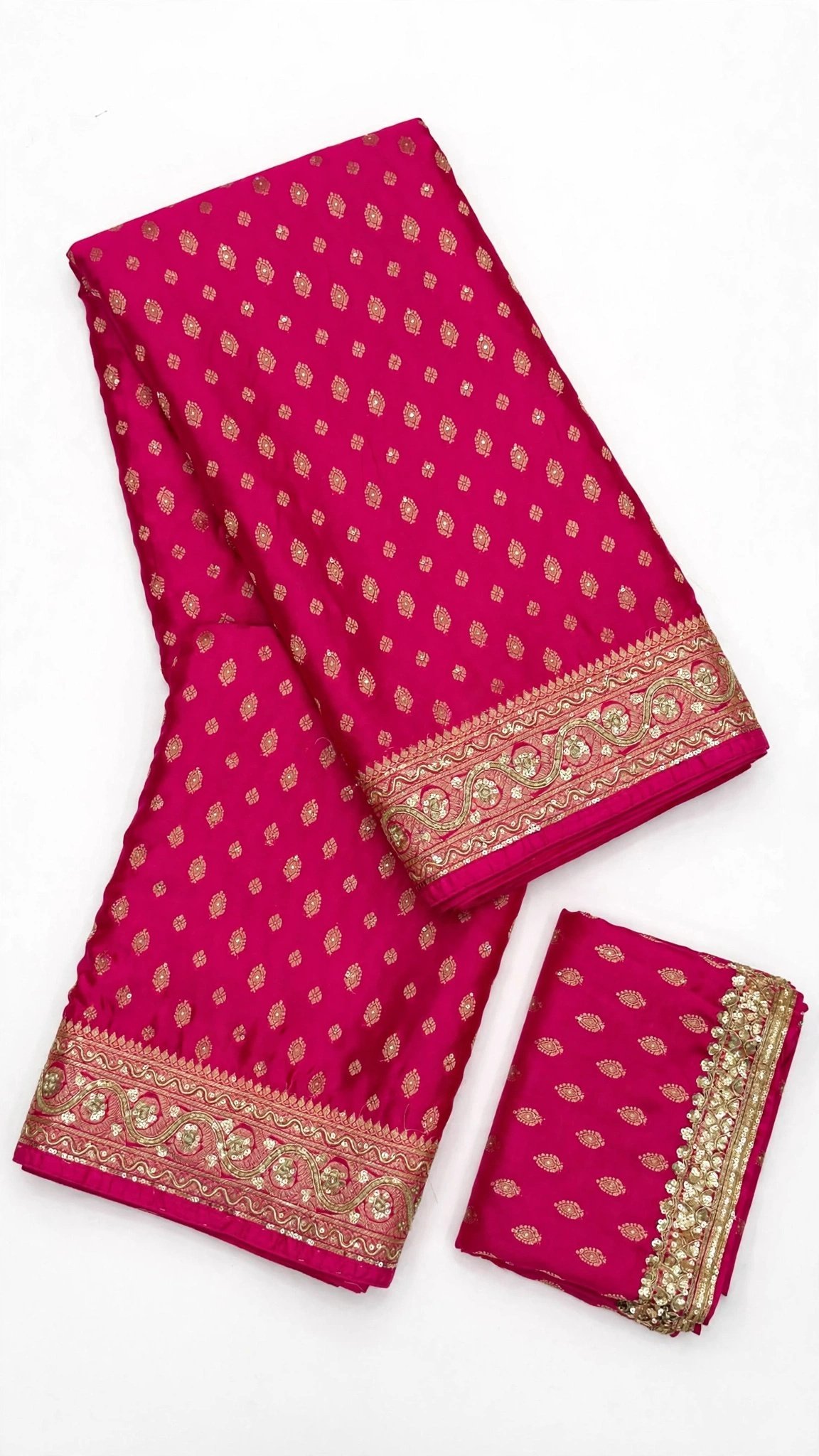 Radiant Rose Fuchsia Embellished Saree with Scalloped Zardosi Border - Image 5