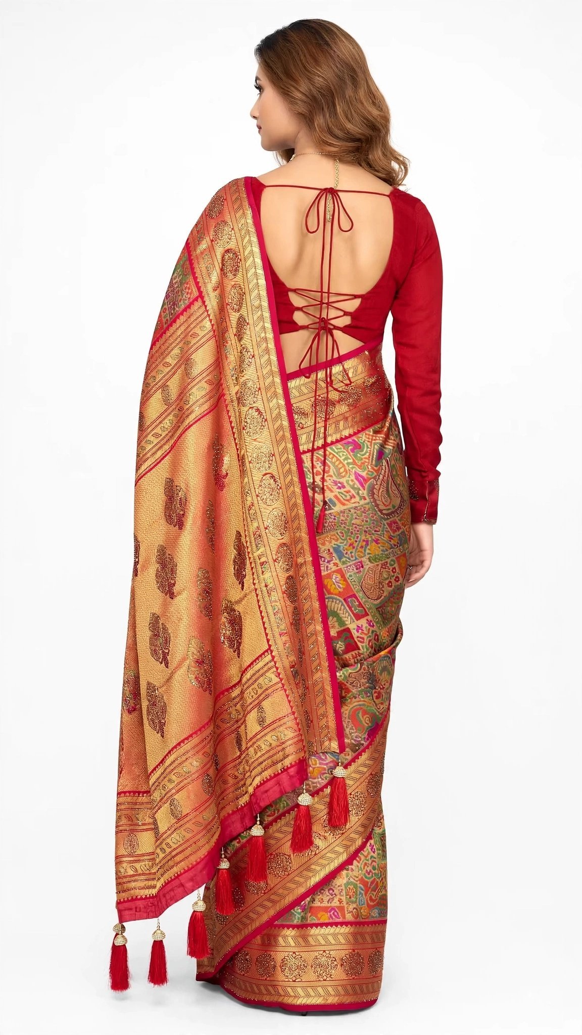 Royal Crimson Jacquard Weave Saree with Traditional Motifs – Festive Grace Collection - Image 4