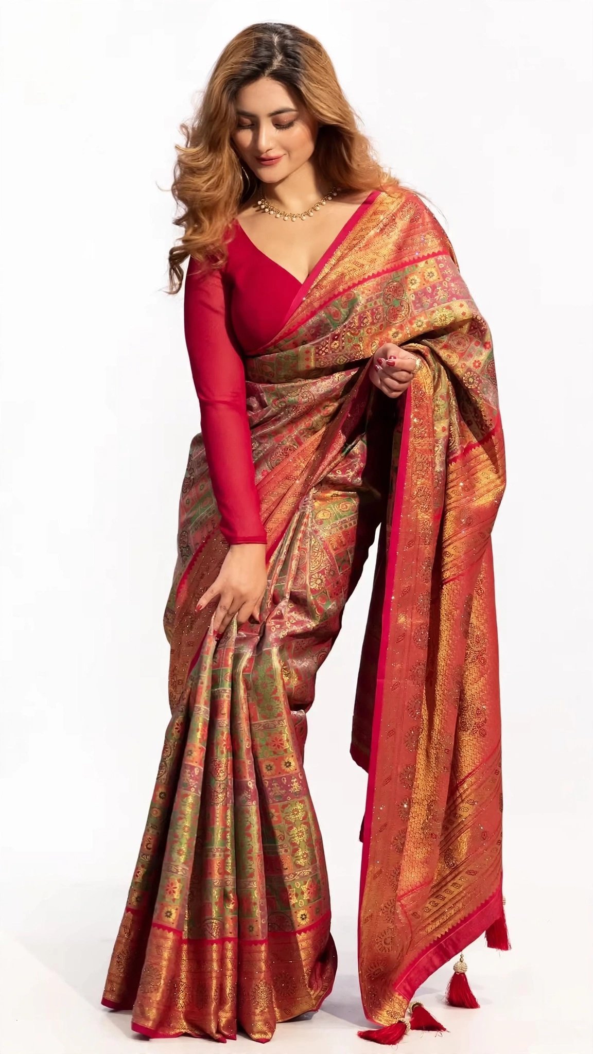 Royal Crimson Jacquard Weave Saree with Traditional Motifs – Festive Grace Collection - Image 5