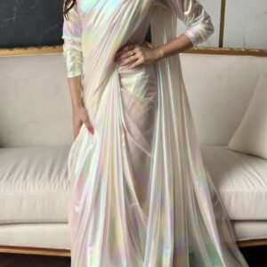 Ethereal Iridescent Shimmer Draped Saree – A Masterpiece of Modern Elegance
