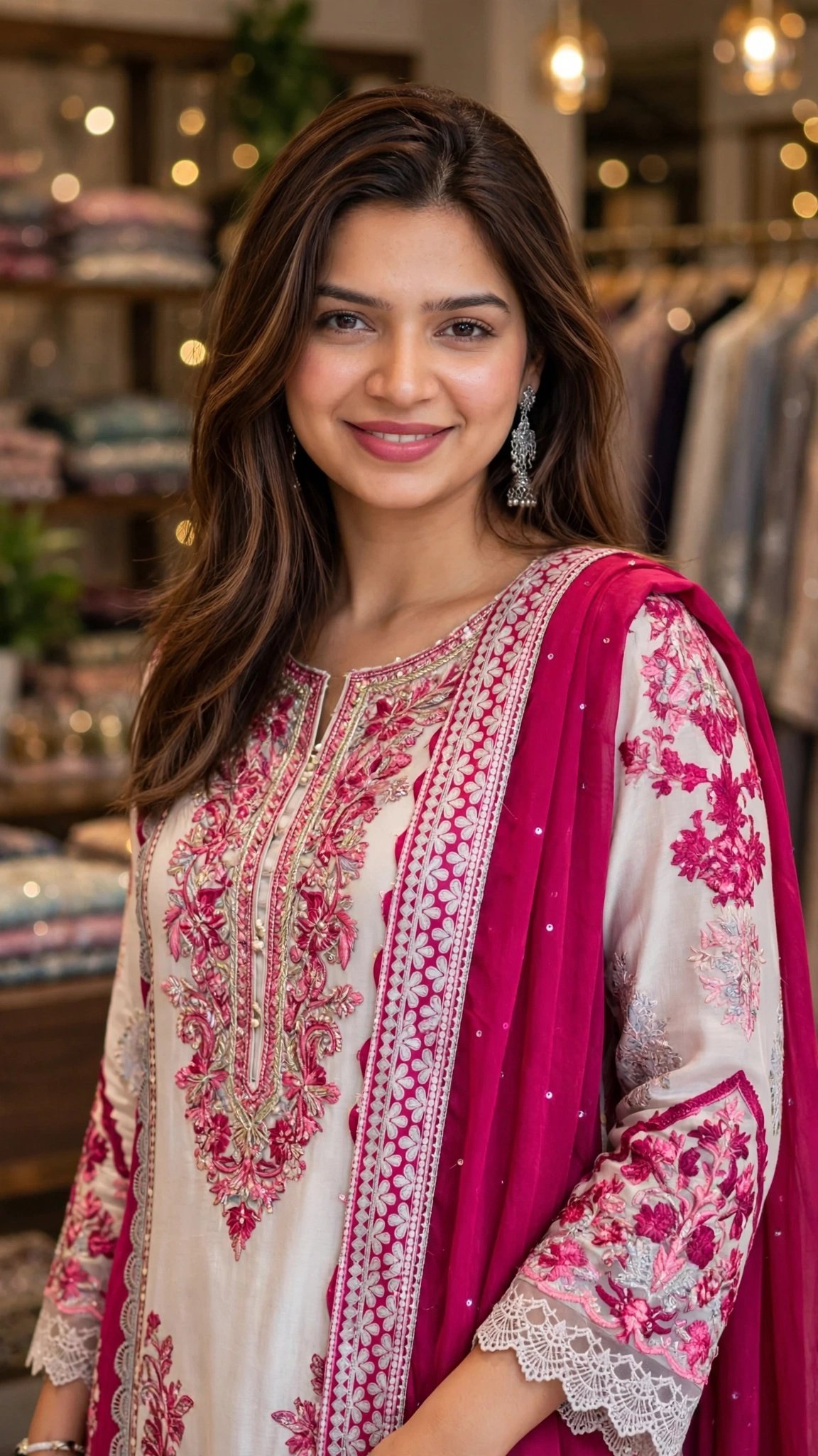 Vibrant Fuchsia & Ivory Embroidered Handcrafted Kurta Set