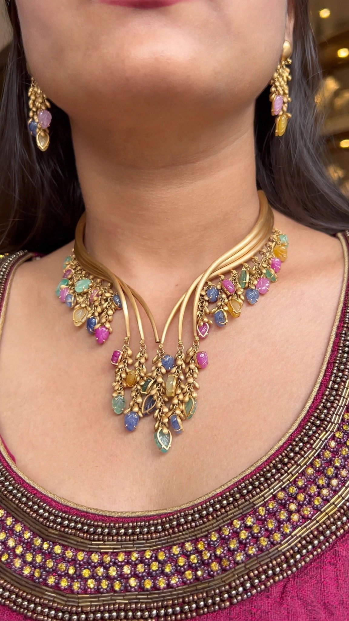 Royal Heritage Gold-Toned Multi-Gemstone Choker & Earring Set - Image 2