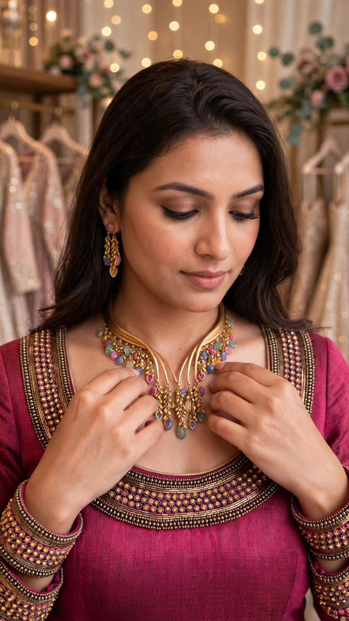 Royal Heritage Gold-Toned Multi-Gemstone Choker & Earring Set - Image 4