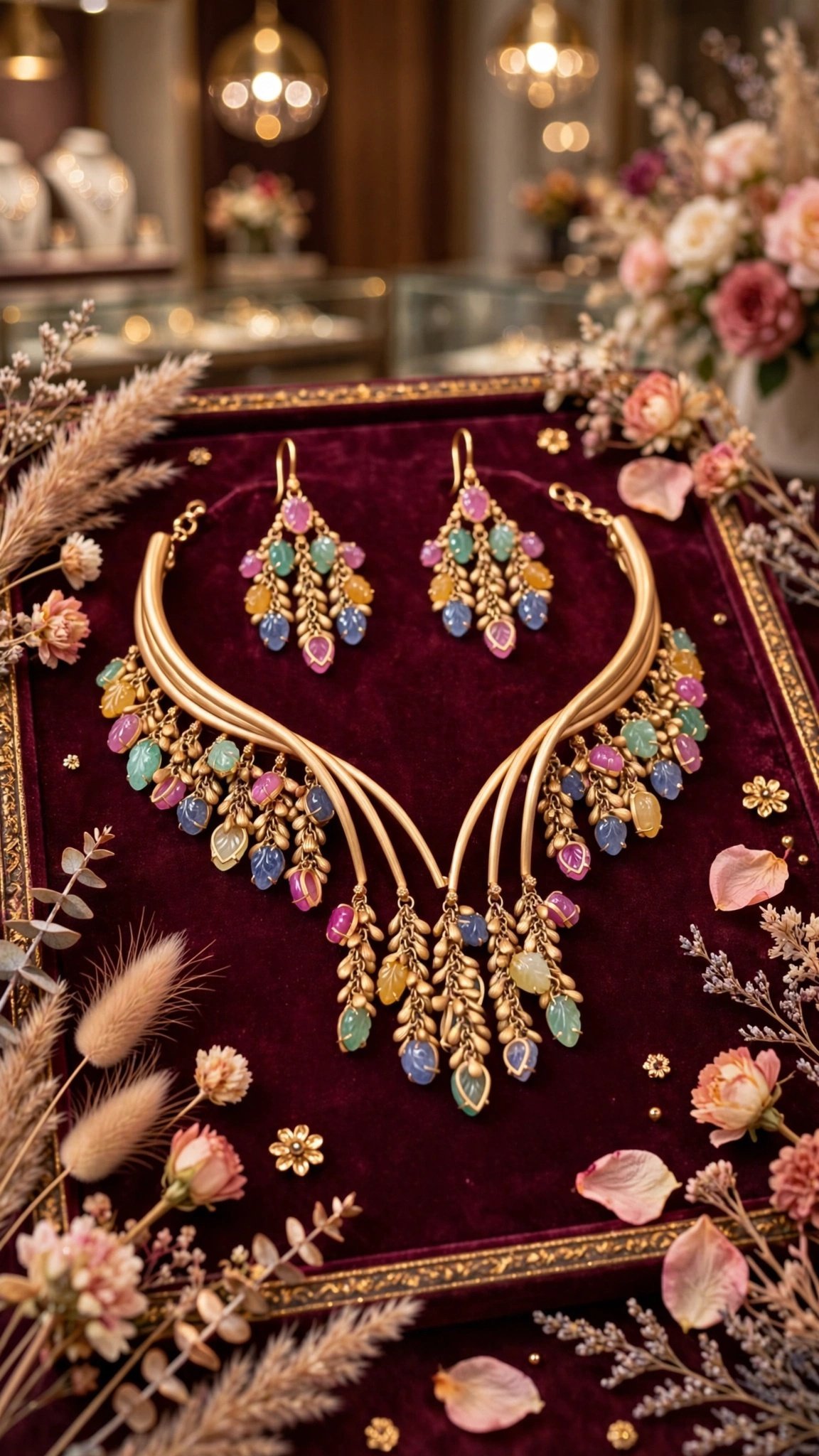 Royal Heritage Gold-Toned Multi-Gemstone Choker & Earring Set - Image 5