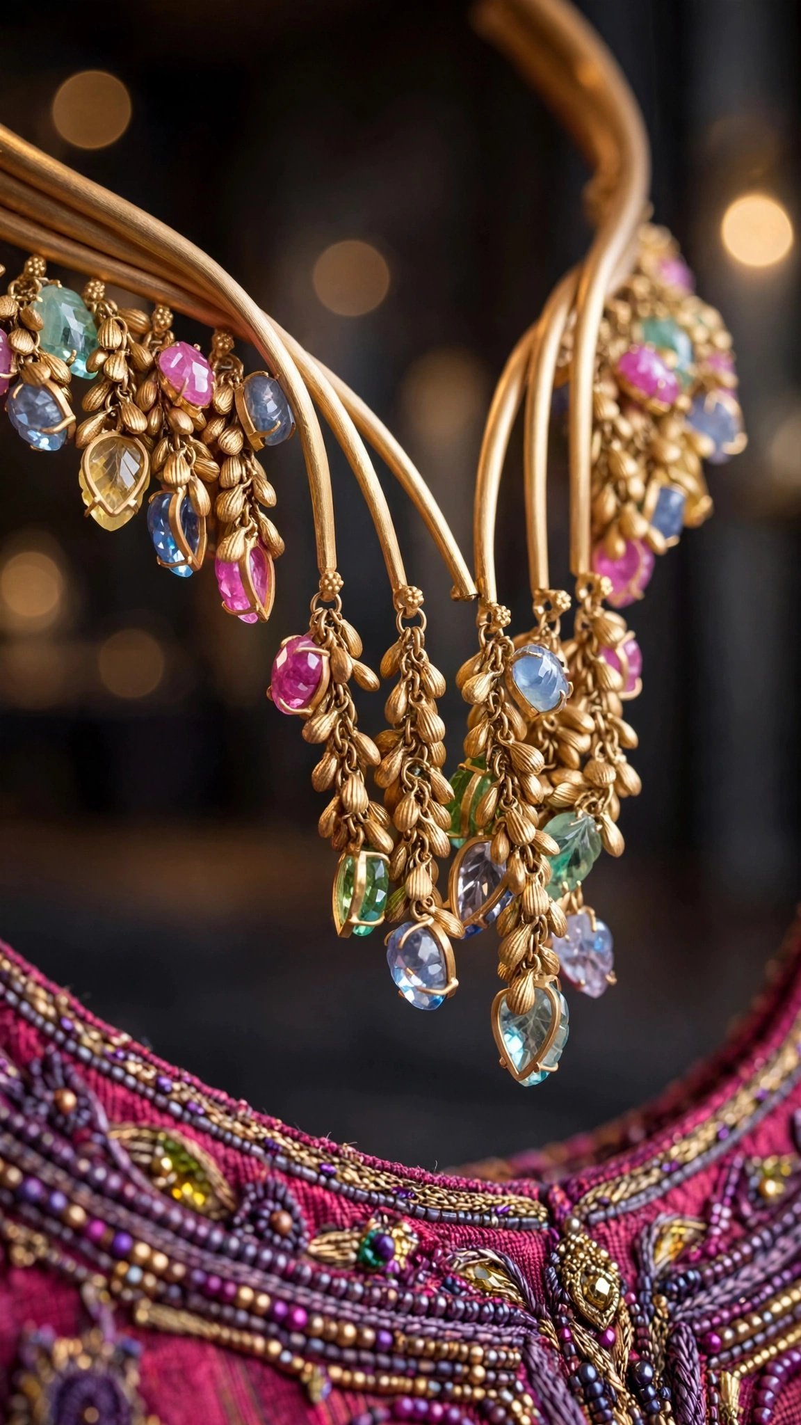 Royal Heritage Gold-Toned Multi-Gemstone Choker & Earring Set