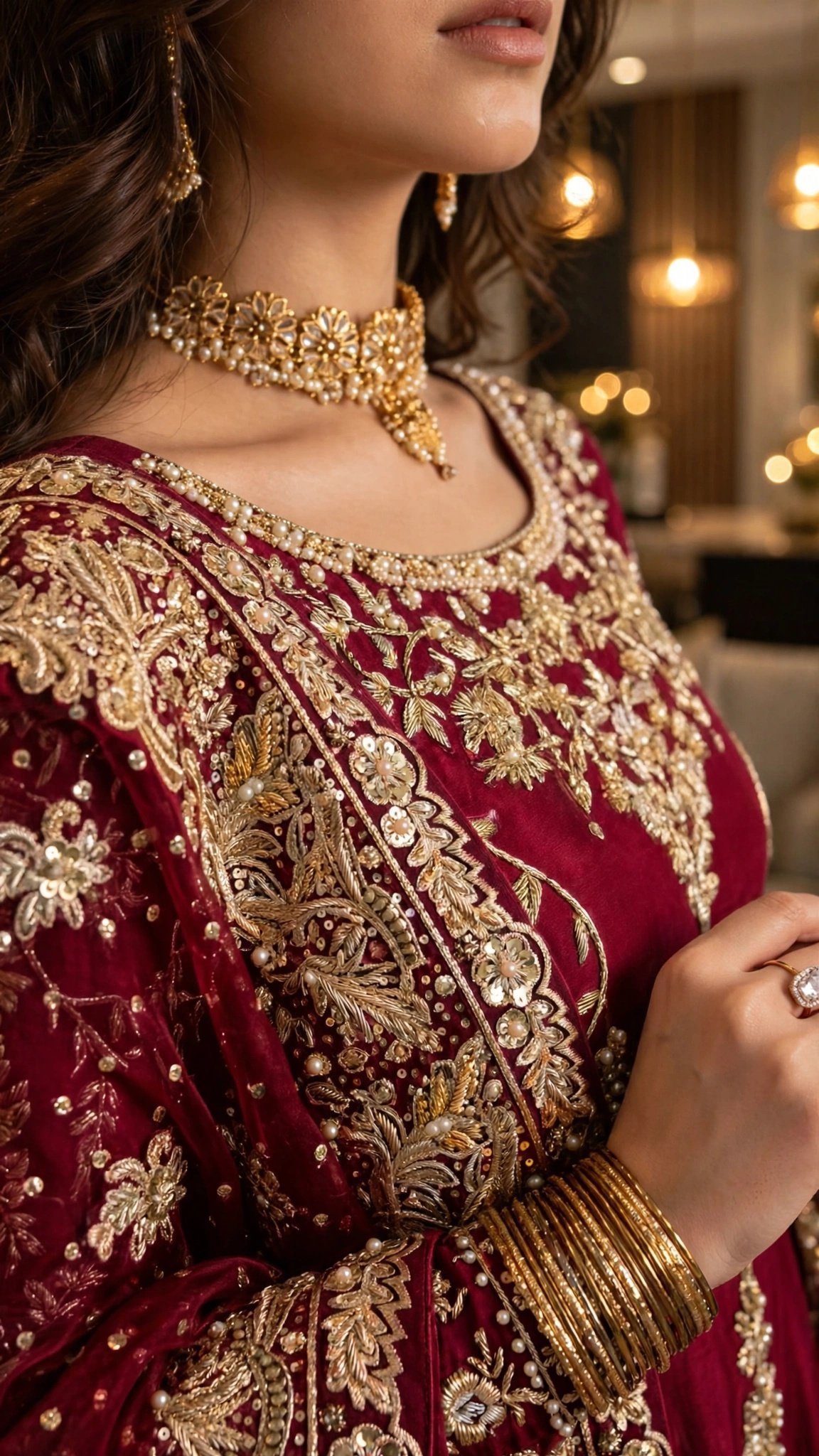 Regal Maroon Embroidered Anarkali Ensemble with Zardosi Detailing - Image 2