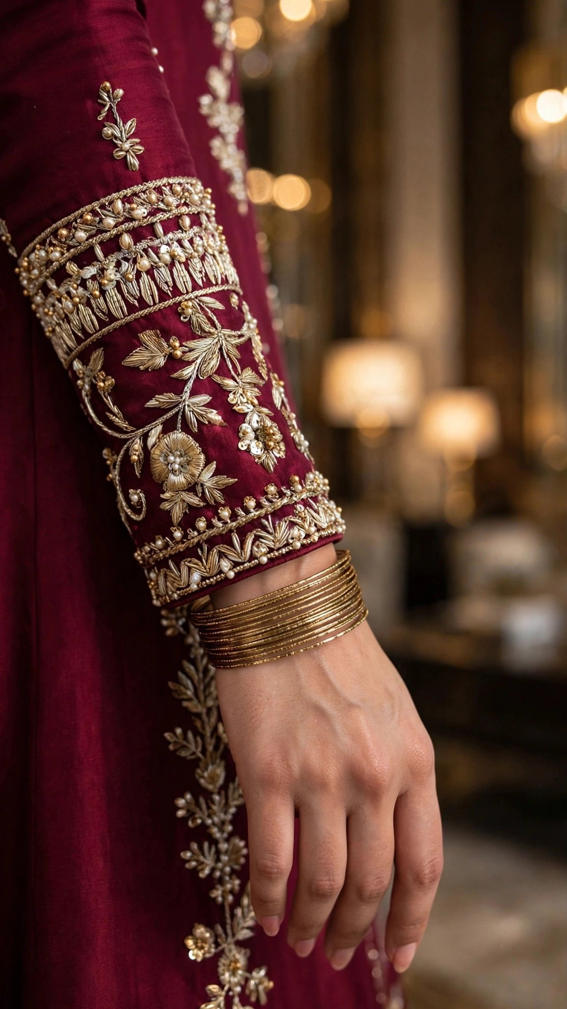 Regal Maroon Embroidered Anarkali Ensemble with Zardosi Detailing - Image 4
