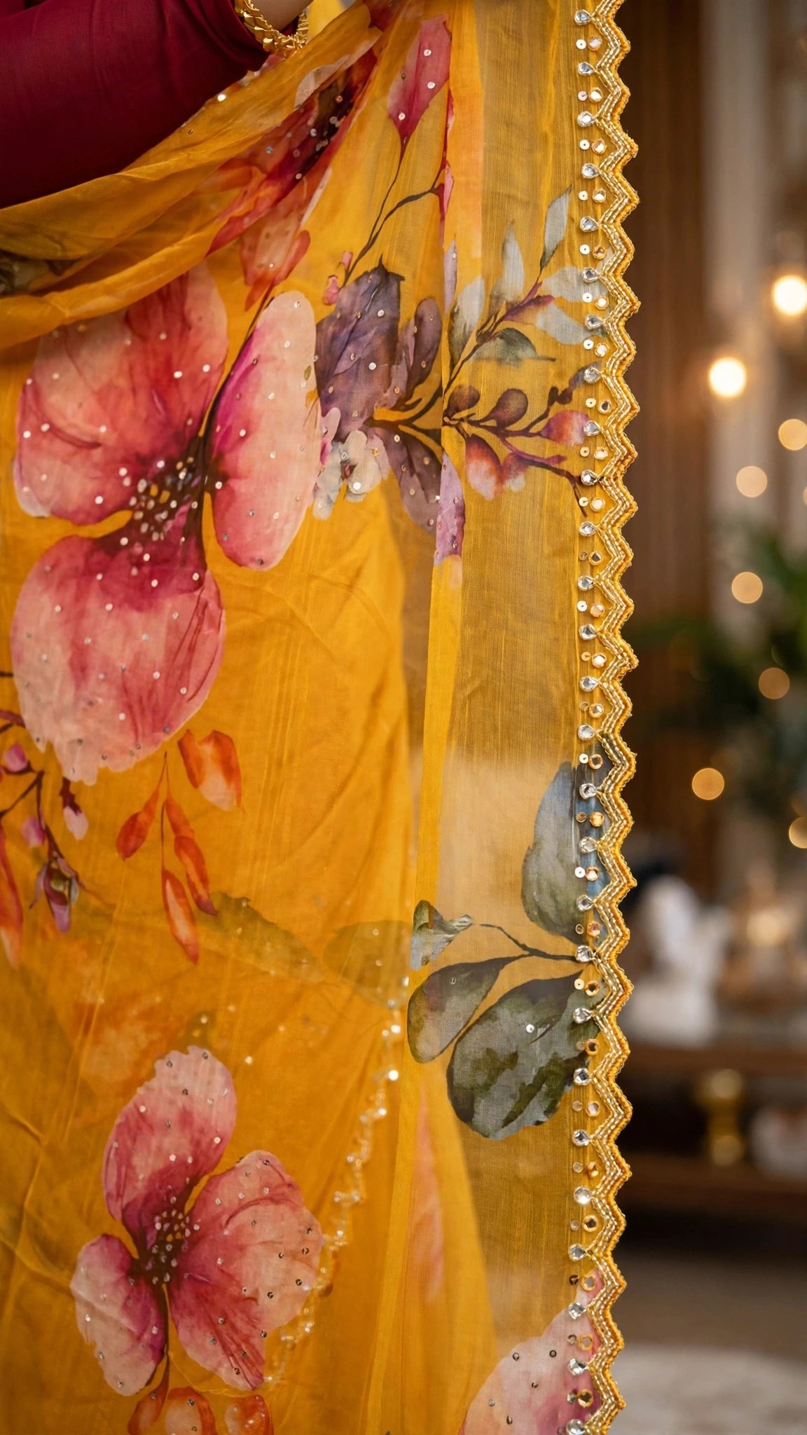 Sun-Kissed Floral Organza Saree with Sequin Border - Image 5