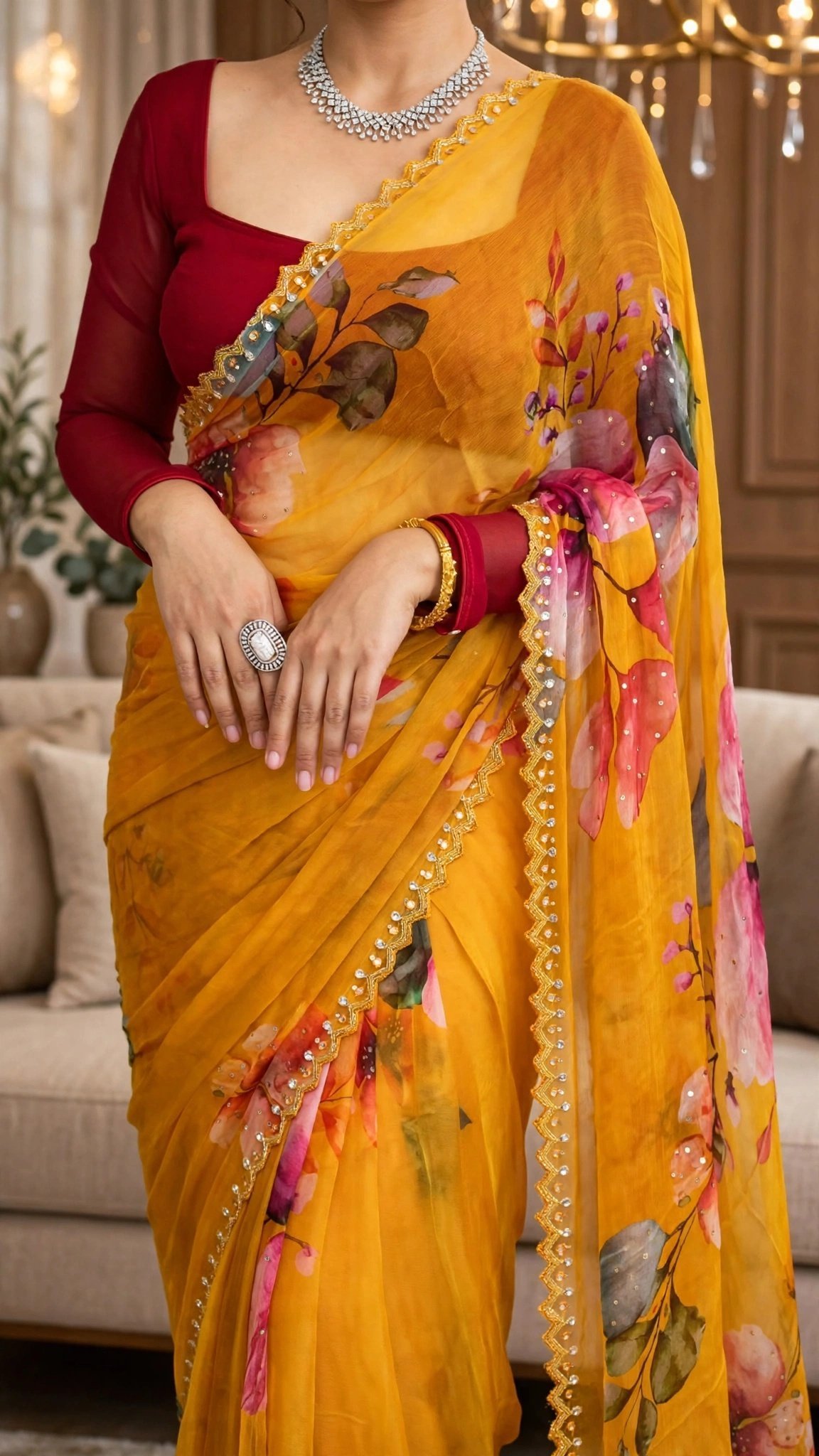 Sun-Kissed Floral Organza Saree with Sequin Border