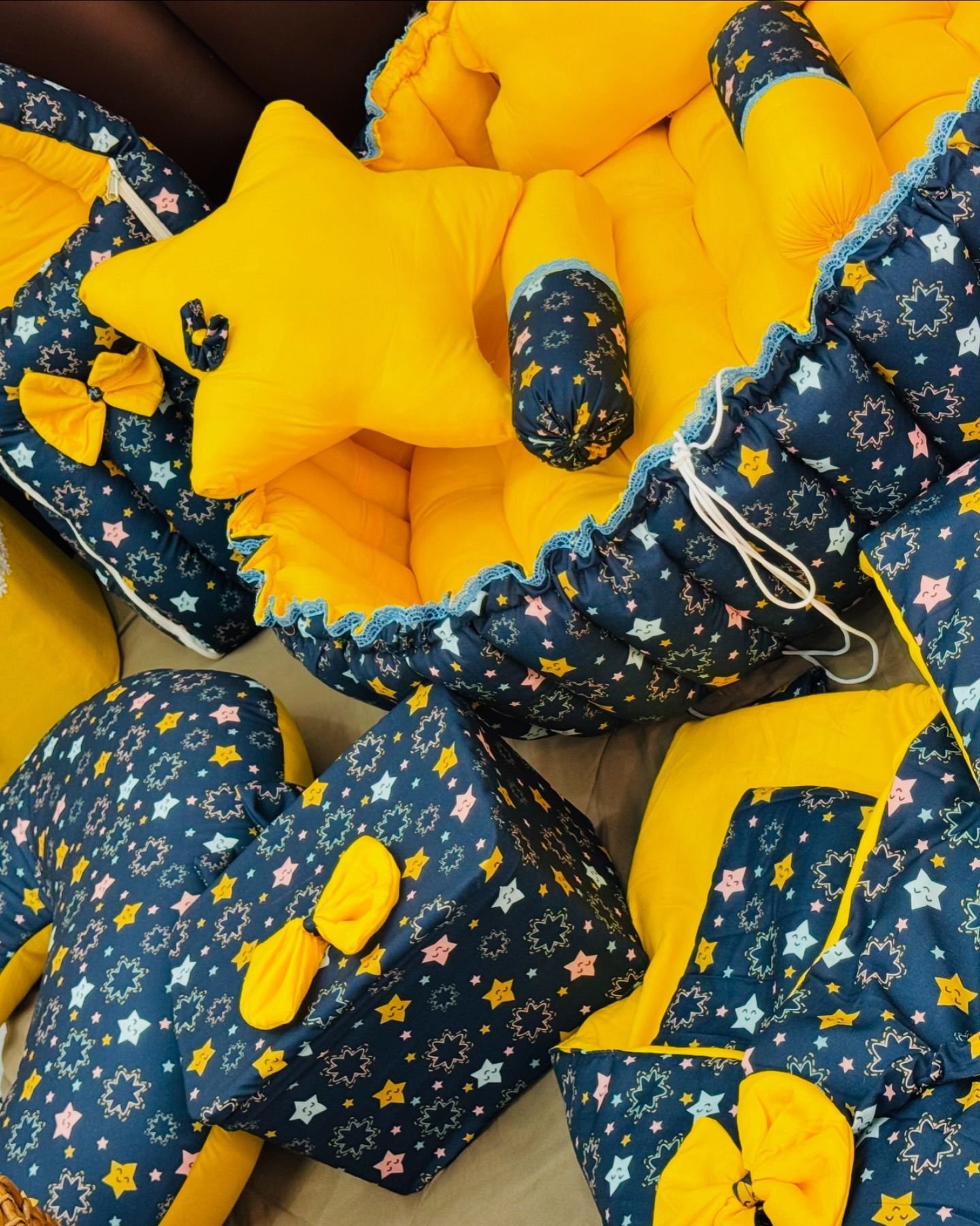 Celestial Dreams Complete Baby Bedding Essentials Set – Navy & Sunshine Yellow - Image 4