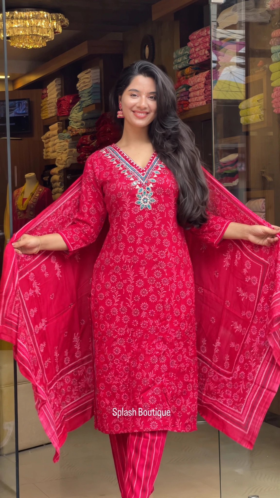 Vibrant Fuchsia Embroidered Floral Kurta Set - Image 2