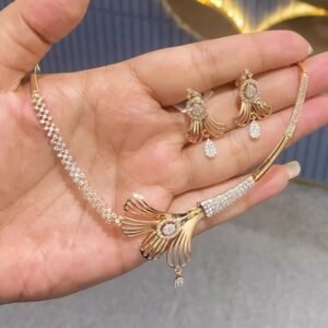 Radiant Rose Gold Floral Motif Diamond Necklace & Earring Set – Available in Leaf-Pattern & Geometric-Link Variants