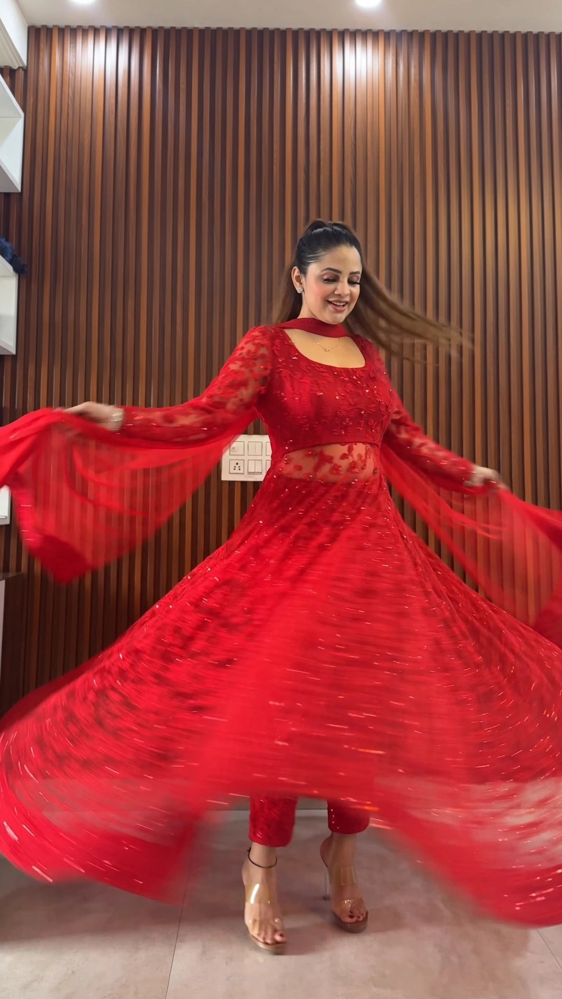 Ravishing Crimson Floral Embroidered Anarkali Kurta Set - Image 2