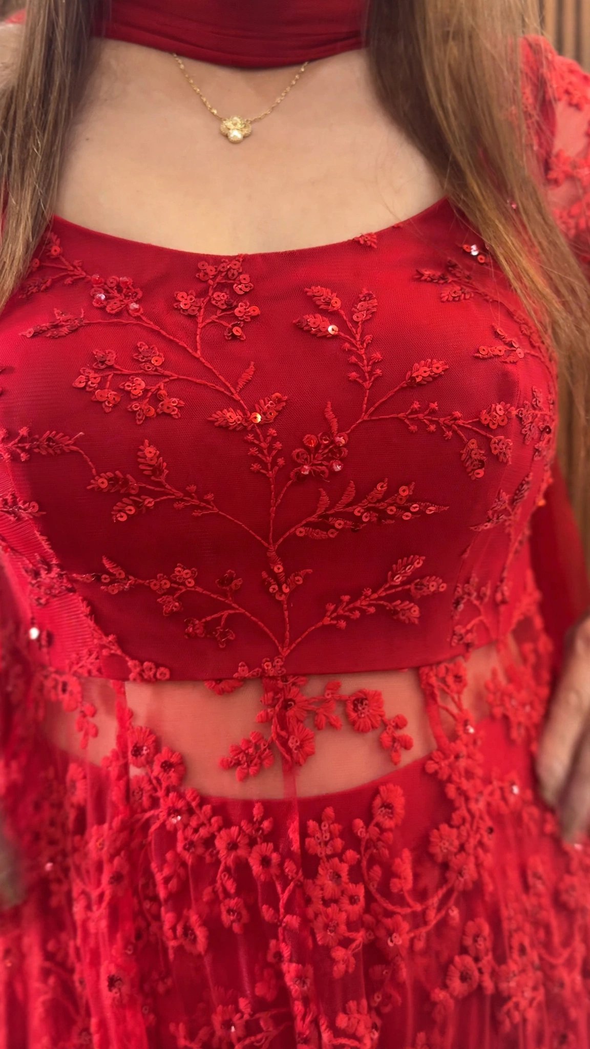 Ravishing Crimson Floral Embroidered Anarkali Kurta Set - Image 3