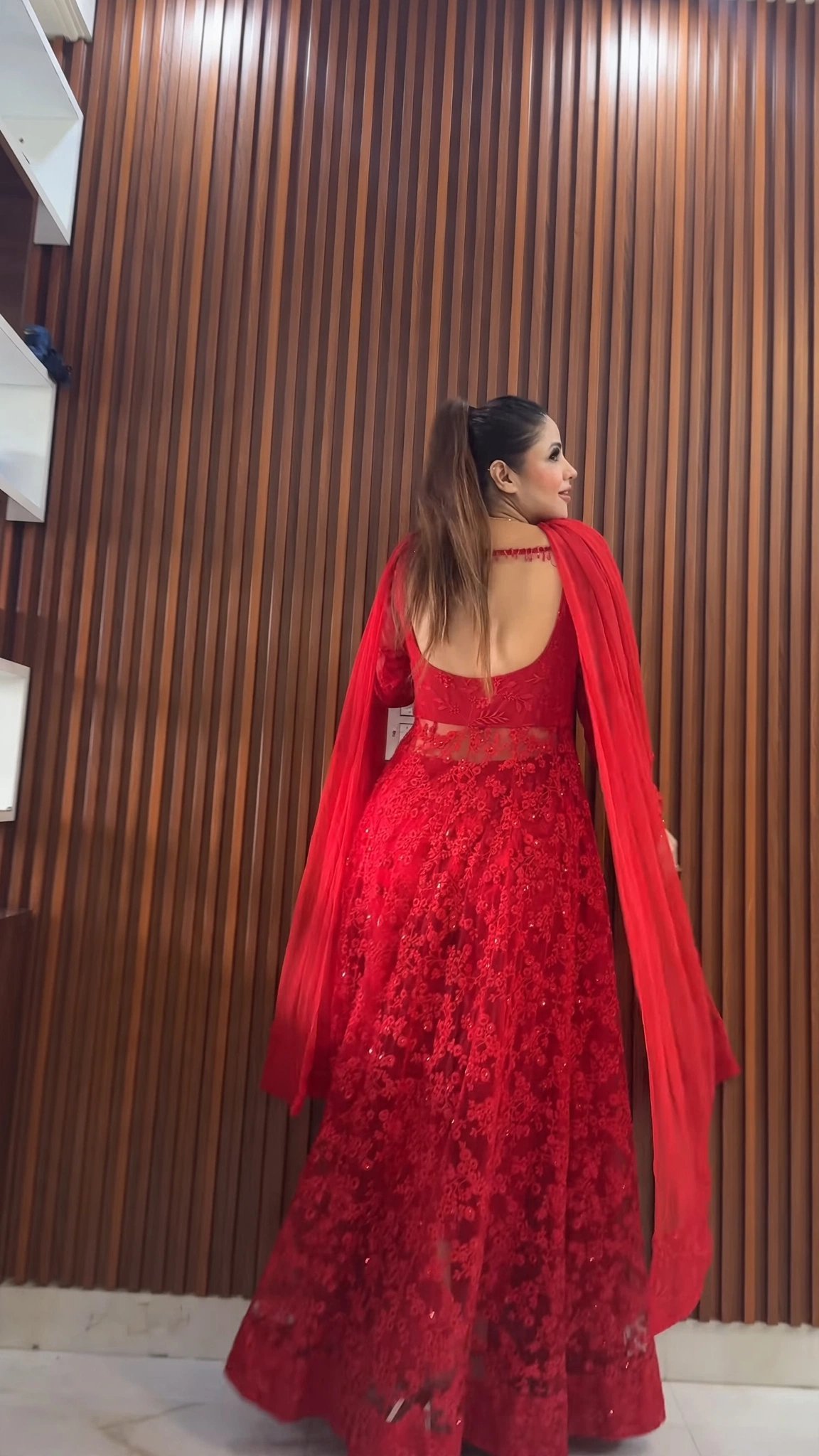 Ravishing Crimson Floral Embroidered Anarkali Kurta Set - Image 4