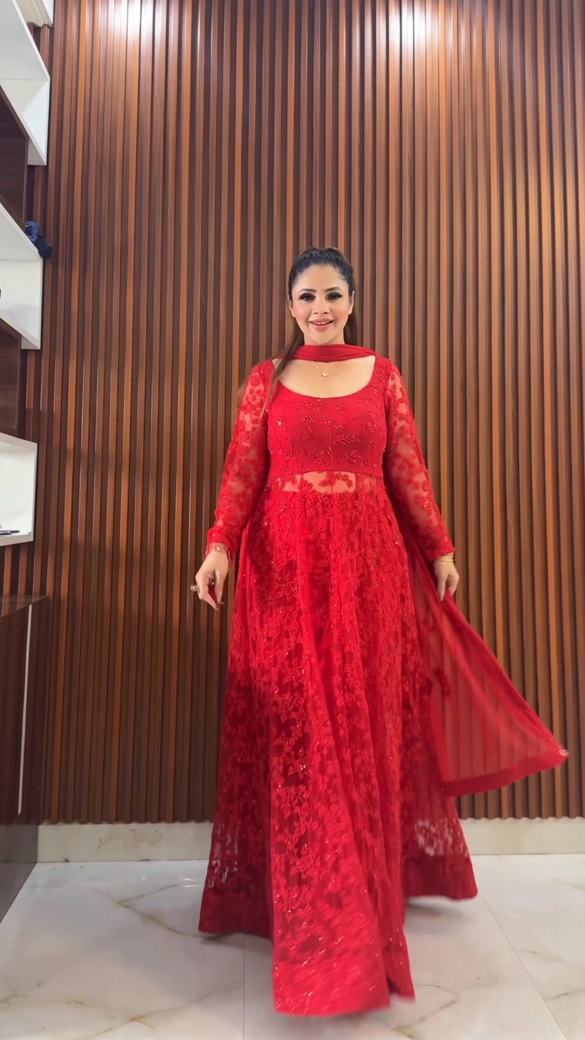 Ravishing Crimson Floral Embroidered Anarkali Kurta Set - Image 5